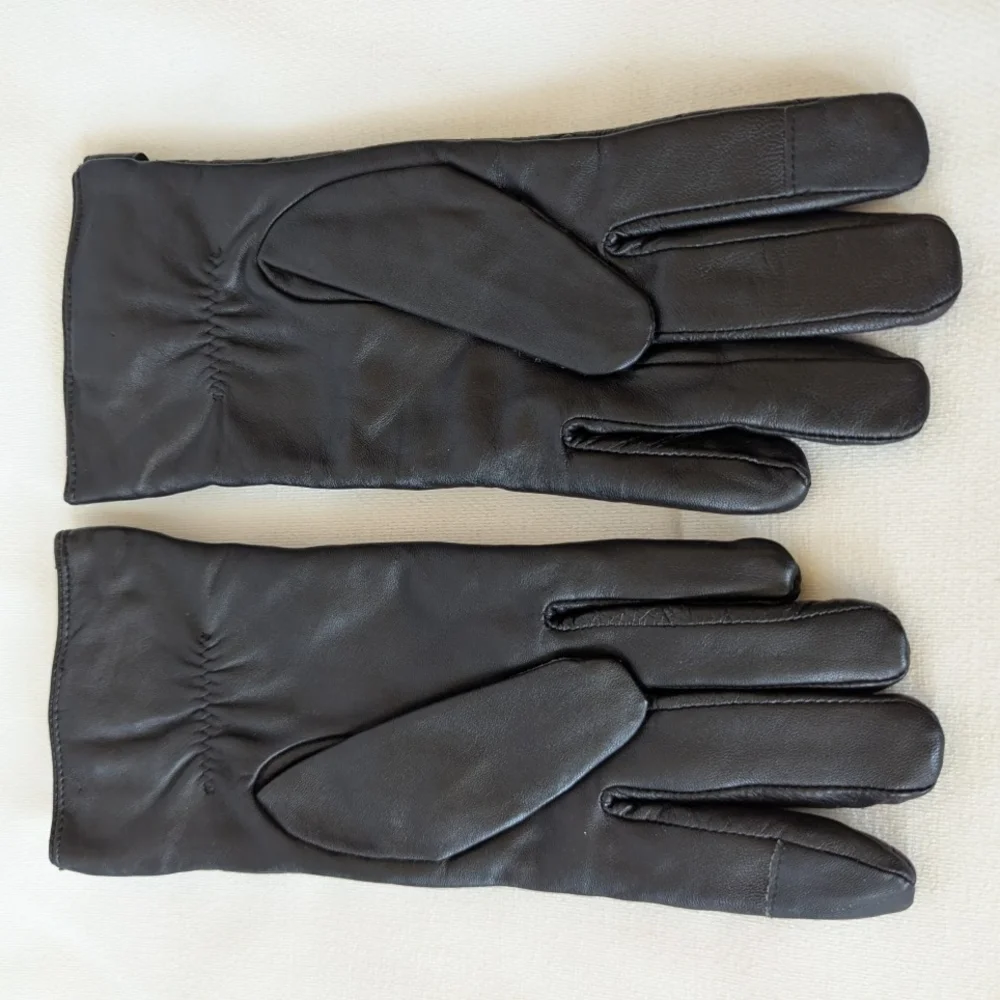 Michael Kors Black Quilted Leather Gloves with Silver Accents